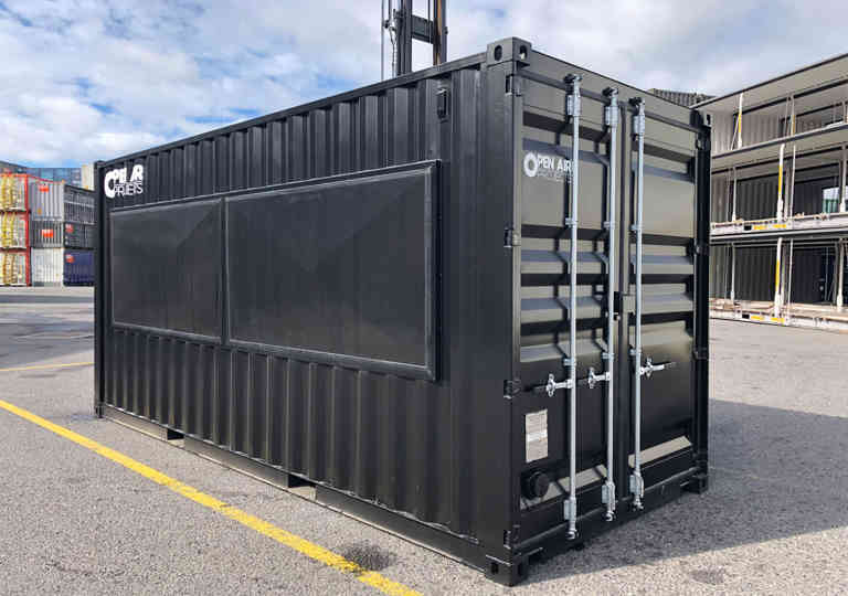 20ft Container Bar completed for Open Air Project. Door end angled view