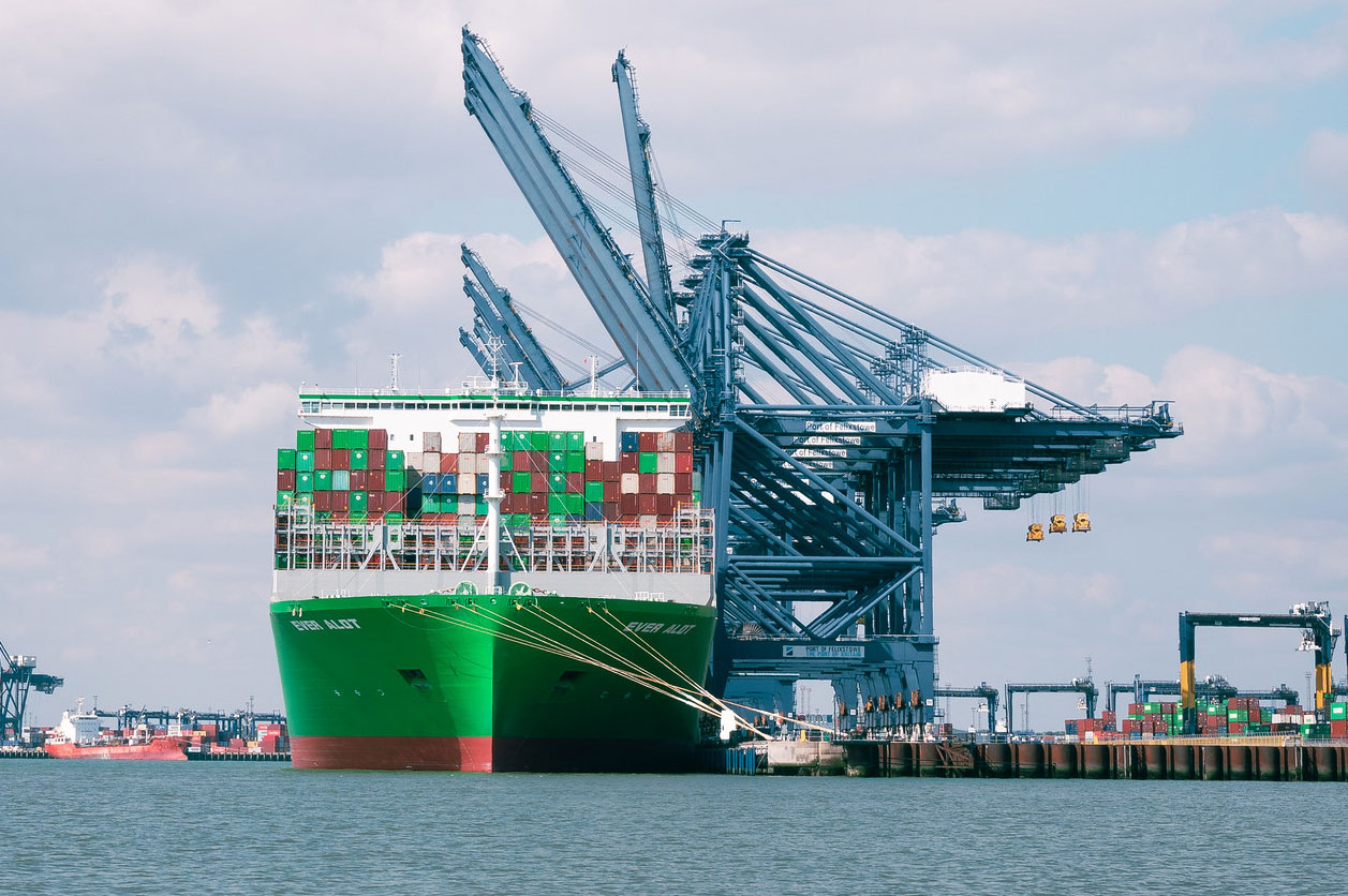 The Ever Alot docked at port being unloaded. Source: Michael Dales, Fli
