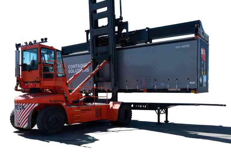 Container loaded onto skel trailer